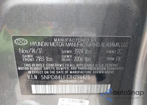 2018 Hyundai Elantra Sel z USA, uszkodzony, nr VIN 5NPD84LF3JH296475